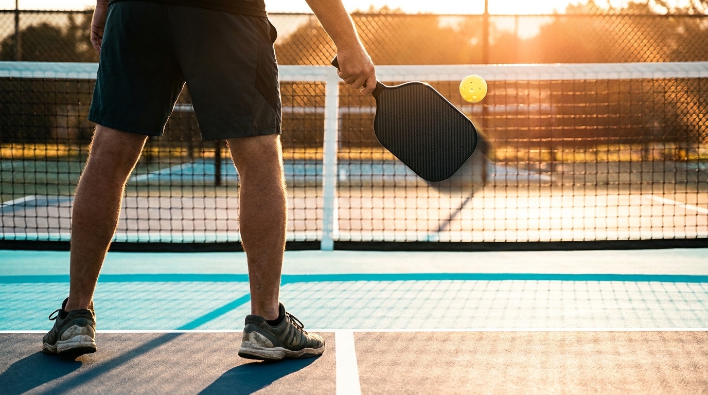 Técnica del saque oficial en pickleball — golpe por debajo de la cintura desde la línea de fondo en cancha mexicana